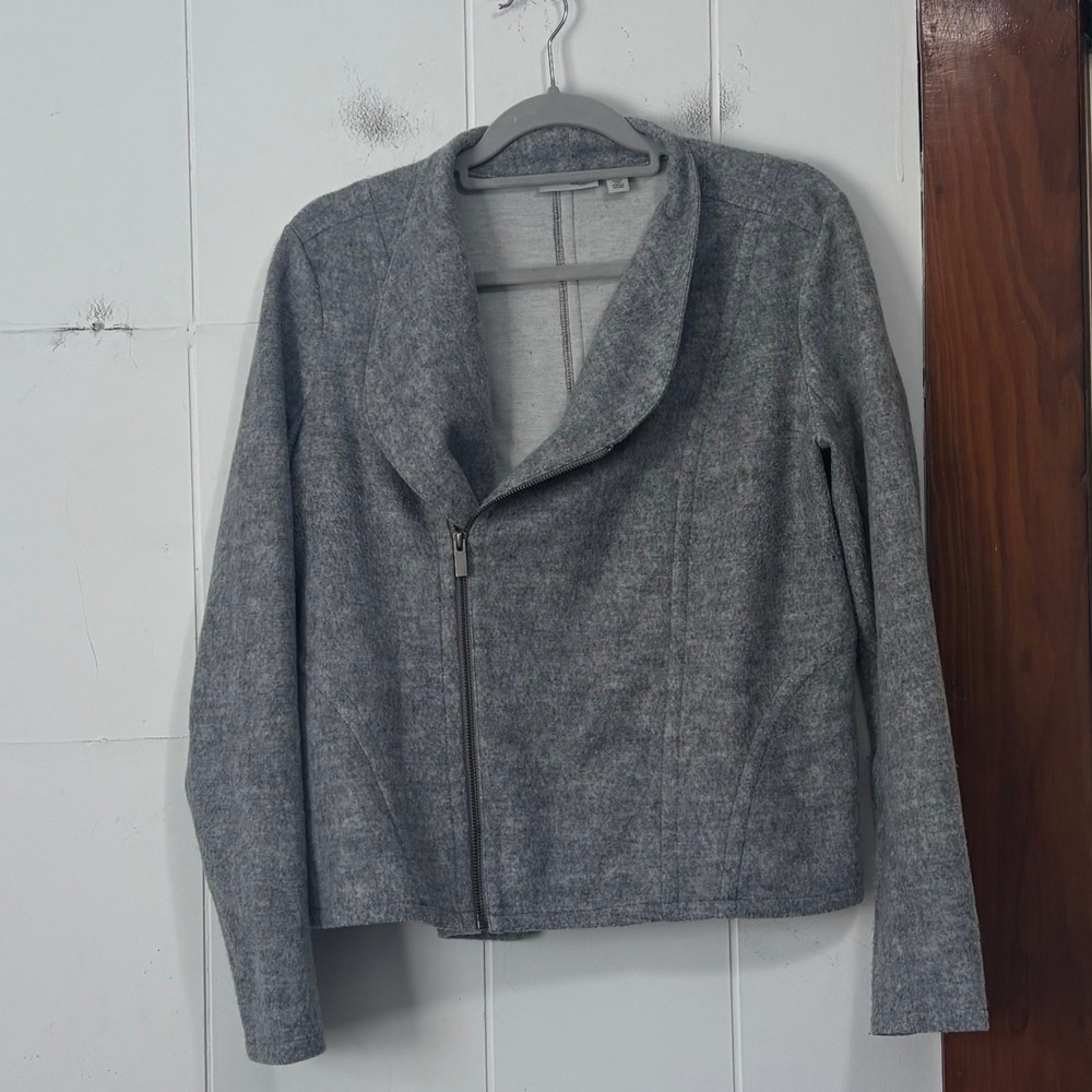 Halogen Womens Grey Asymmetrical Zip Moto Jacket Blazer Size M